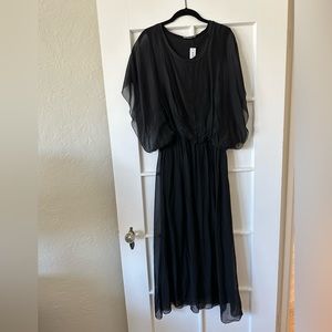 New Nati Silk Organza Sheer Layered Black Dress One Size Made in Italy